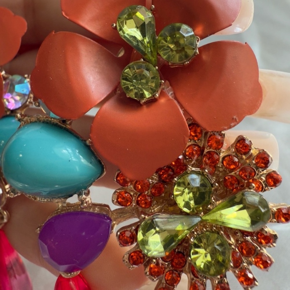 New! Anthropologie Colorful Floral Statement Earrings - Picture 4 of 10